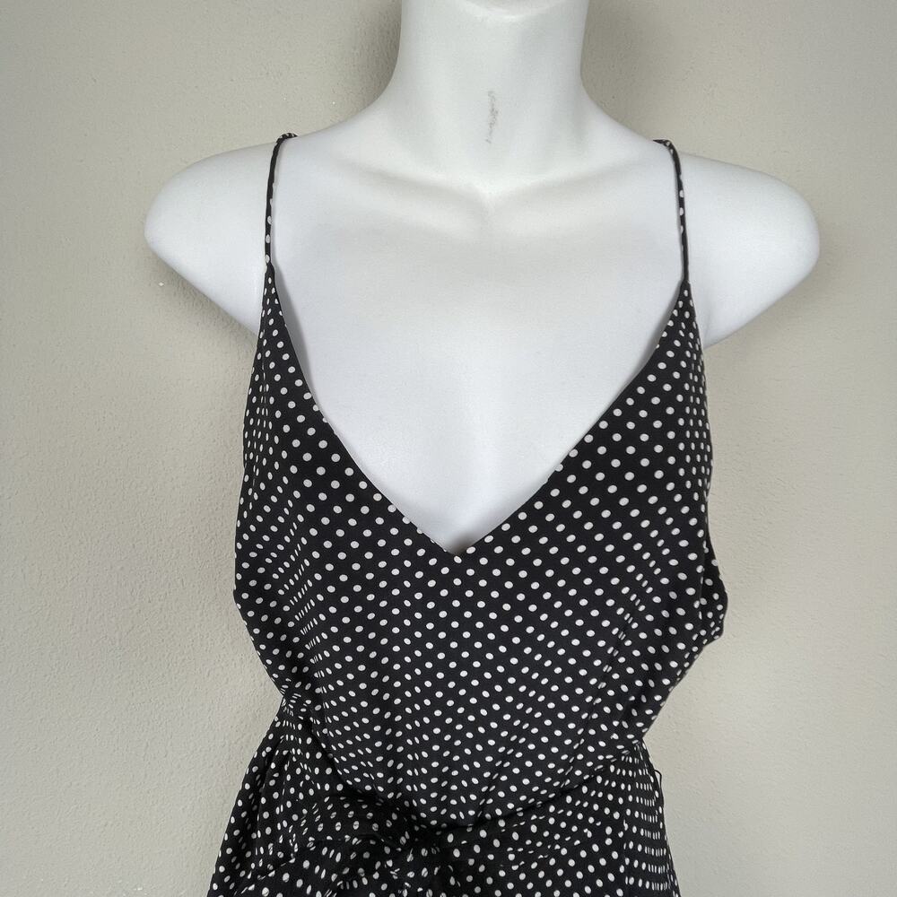 AYR Silk faux wrap Black and White Polka Dot Midi Dress - Picture 7 of 14